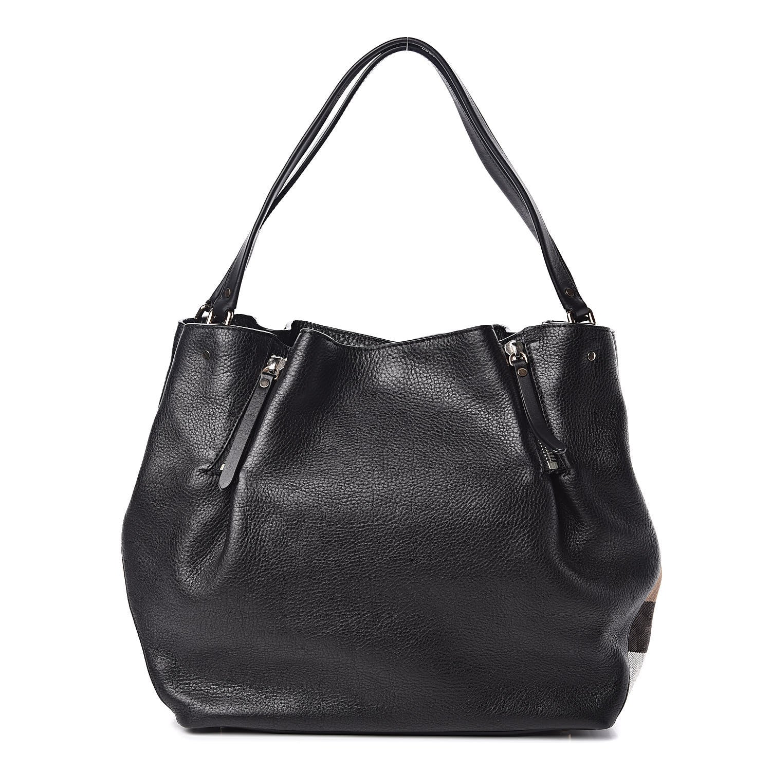Burberry Grainy Calfskin House Check Medium Maidstone Black 1 of 10