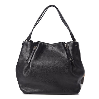 Burberry Grainy Calfskin House Check Medium Maidstone Black 1 of 10