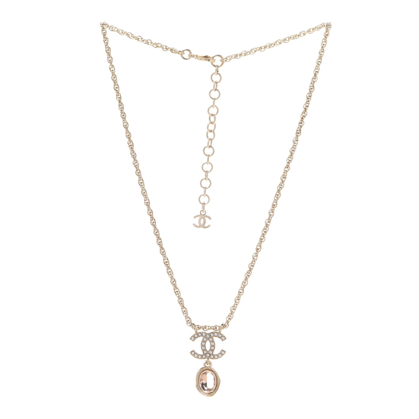 Crystal Pearl CC Necklace Pearly White Gold