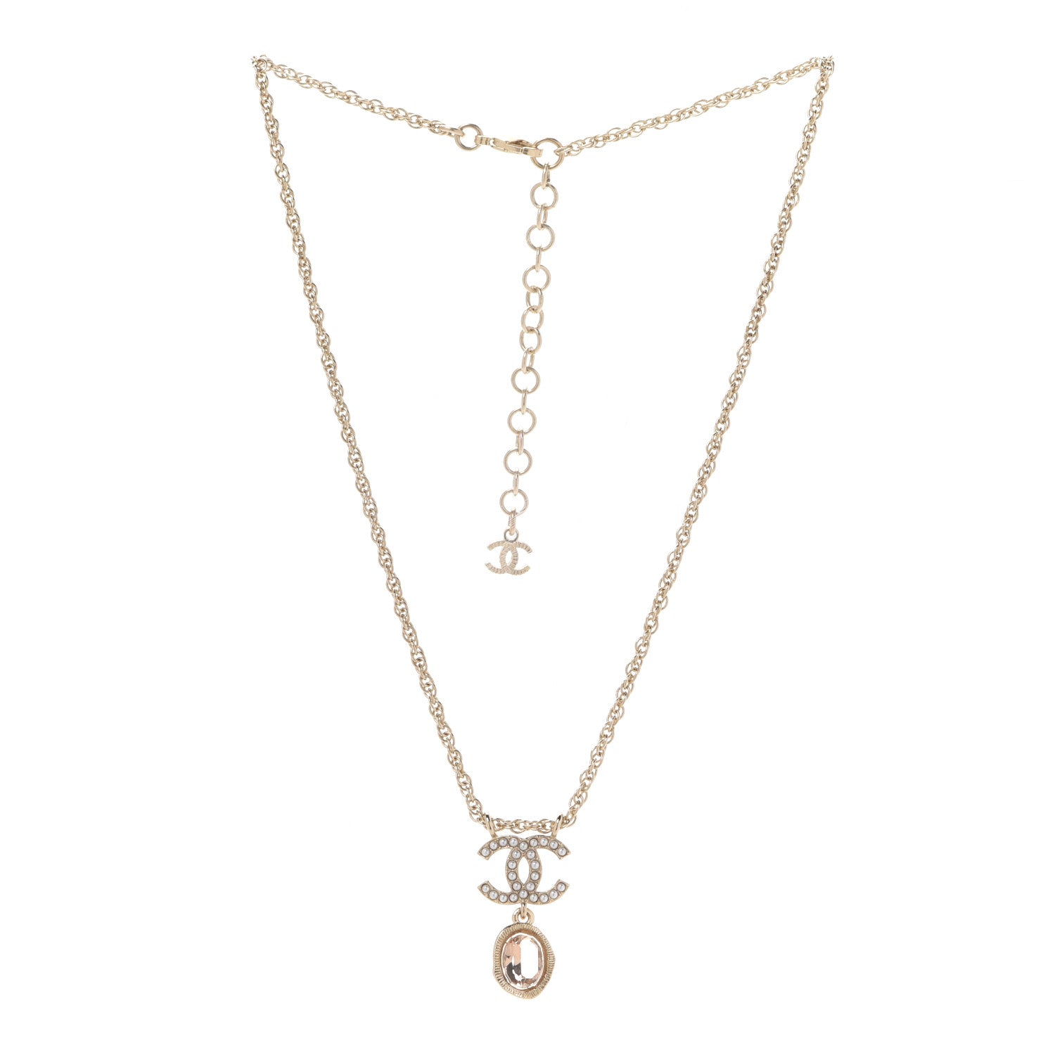 Chanel Crystal Pearl CC Necklace Pearly White Gold 3 of 6