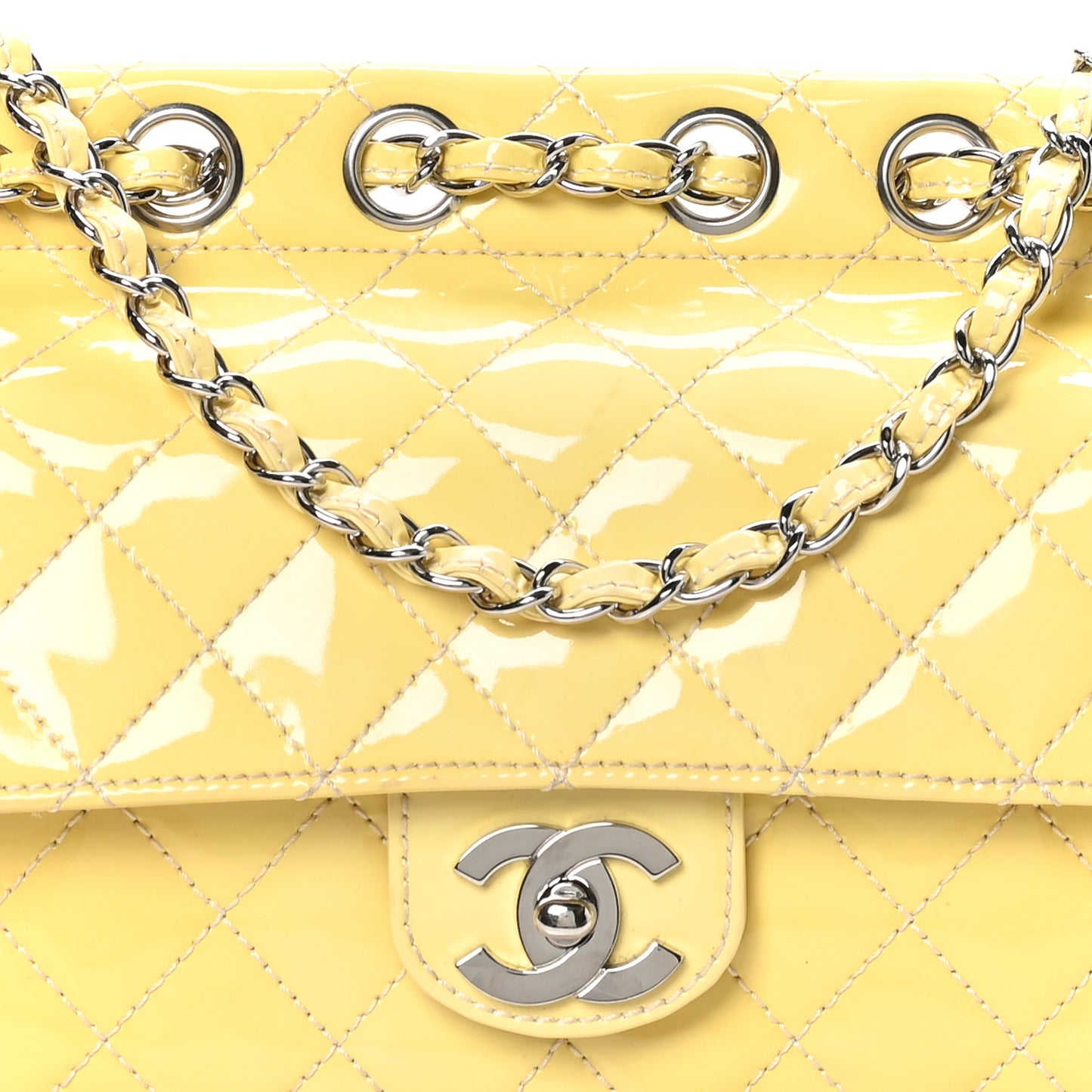 Patent Quilted Medium Diagonal CC Flap Yellow