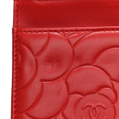 Chanel Lambskin Camellia Embossed Wallet On Chain WOC Red 16 of 17