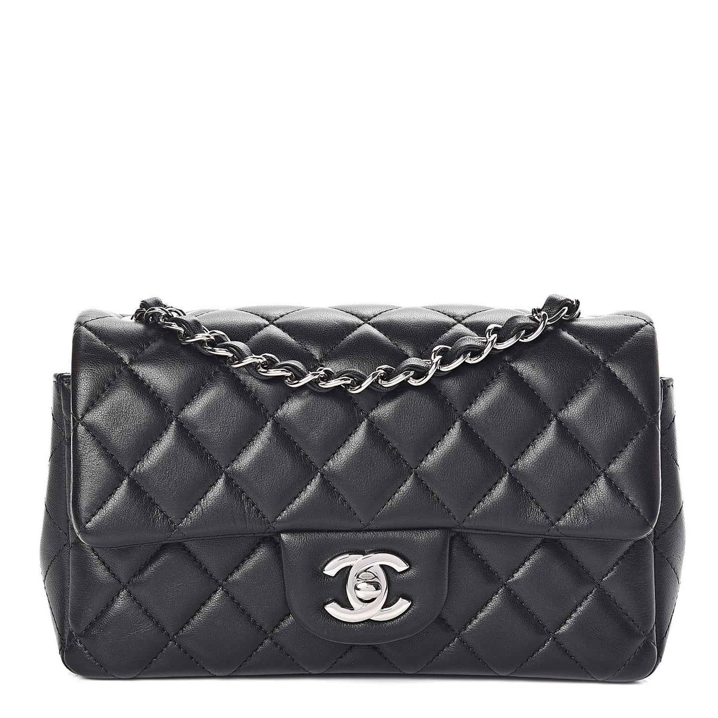 Lambskin Quilted Mini Rectangular Flap Black