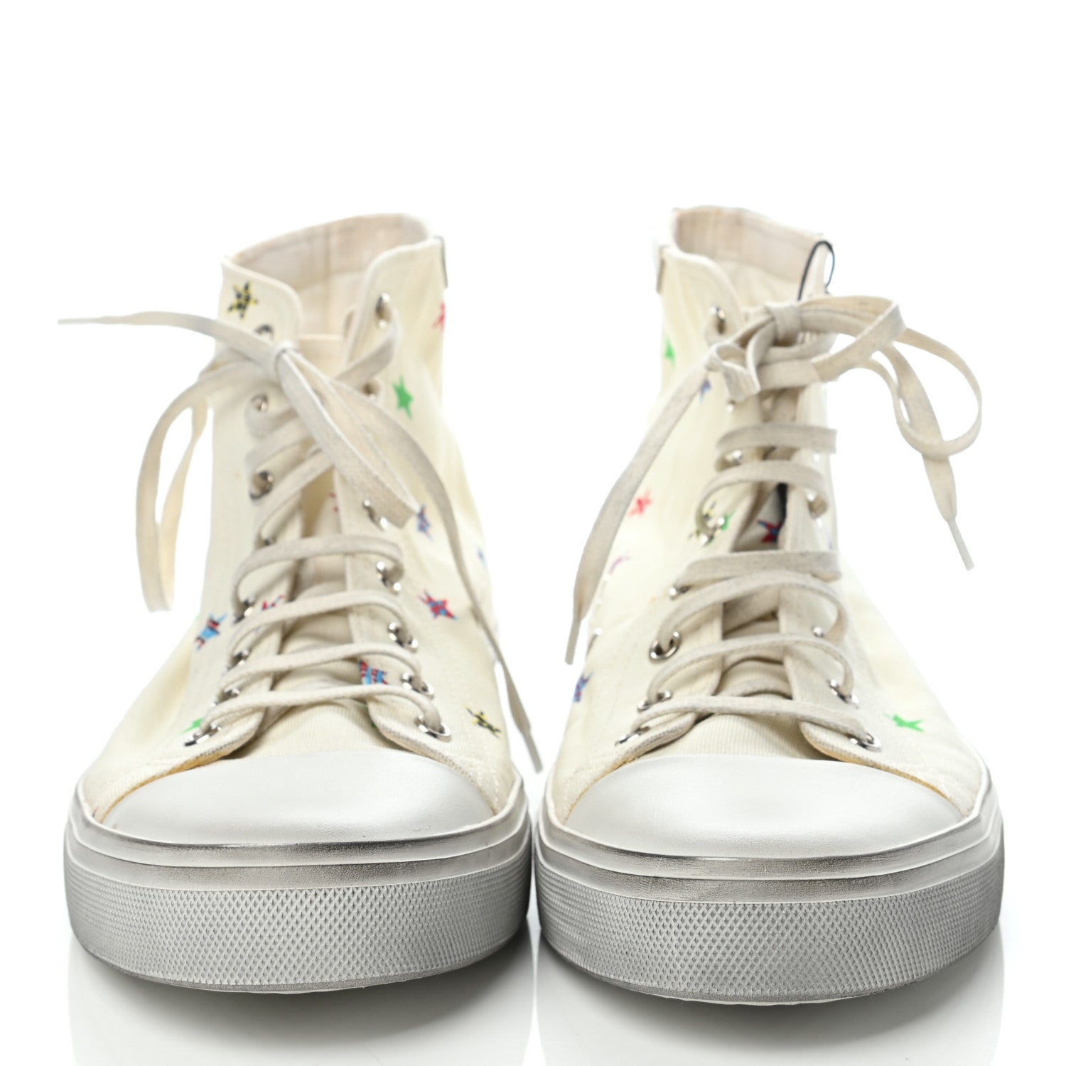 Saint Laurent Canvas Fun-Star Print Mens Bedford Hightop Sneakers 42 Cream 2 of 7