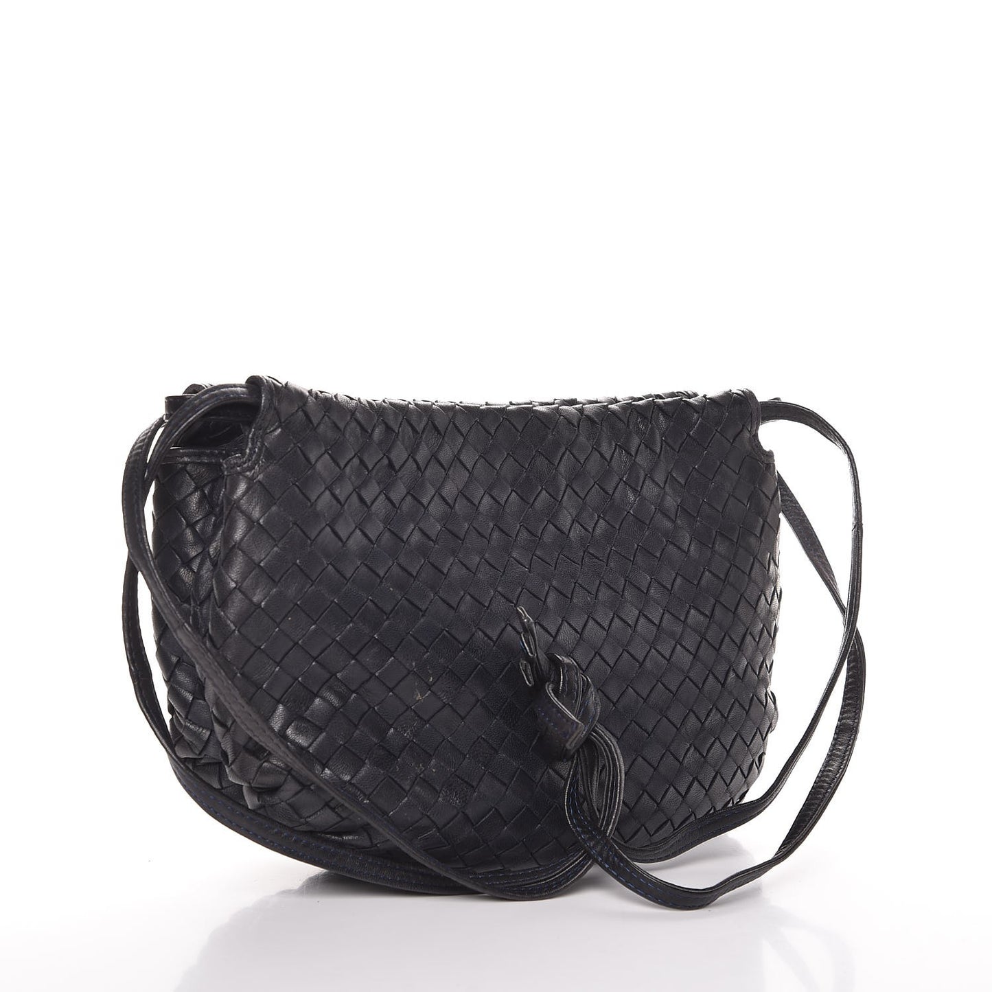 Nappa Intrecciato Small Shoulder Bag Navy Blue