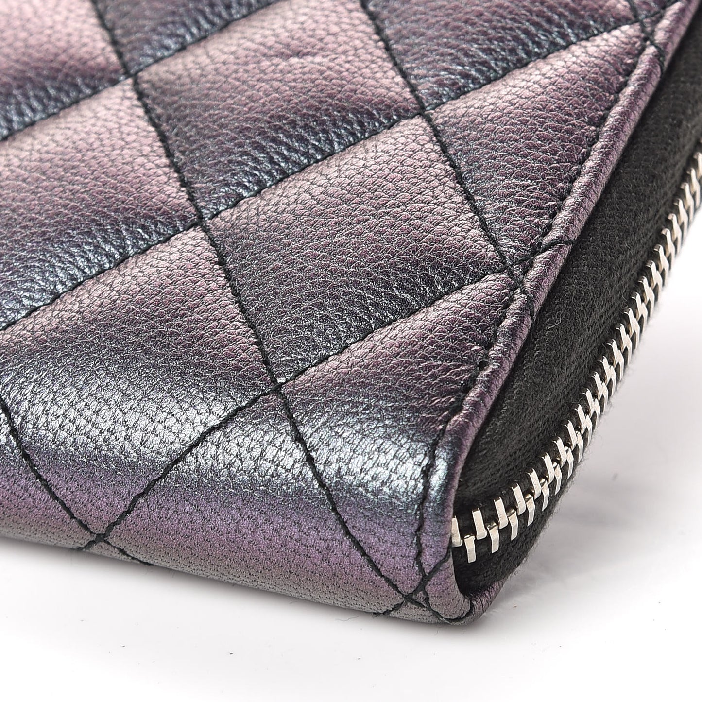Iridescent Goatskin Quilted Large Zip Around Wallet Purple
