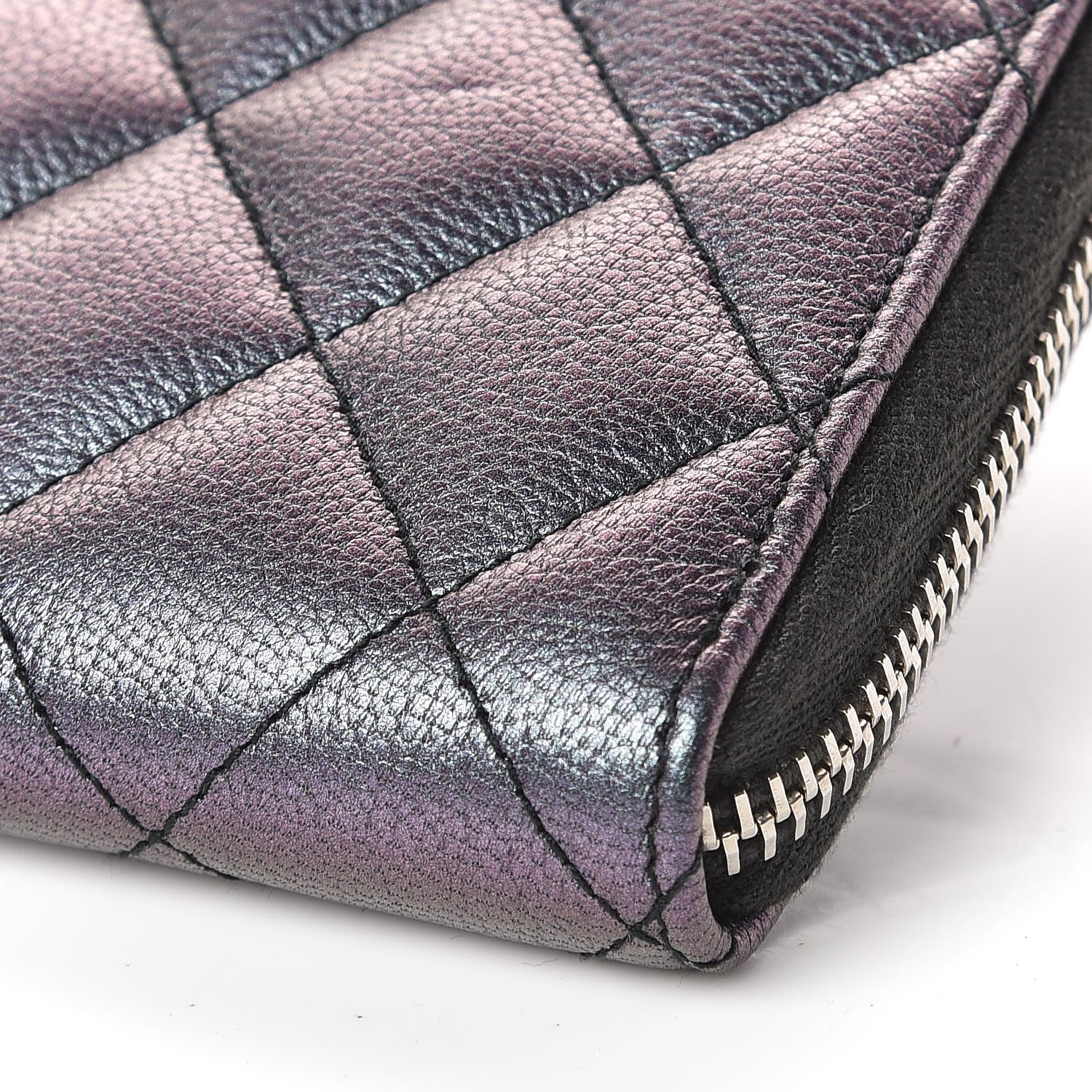 Chanel Iridescent Goatskin Quilted Large Zip Around Wallet Purple 6 of 11