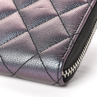 Chanel Iridescent Goatskin Quilted Large Zip Around Wallet Purple 6 of 11