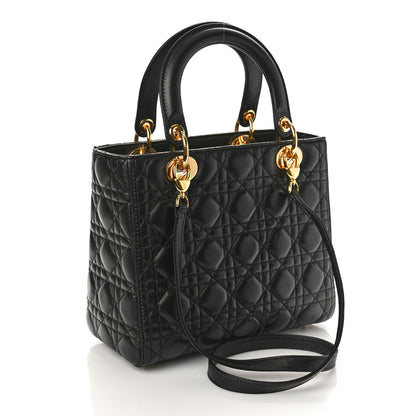 Christian Dior Lambskin Cannage Medium Lady Dior Black 2 of 9