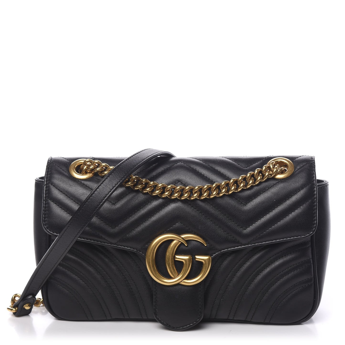 Calfskin Matelasse Small GG Marmont Shoulder Bag Black