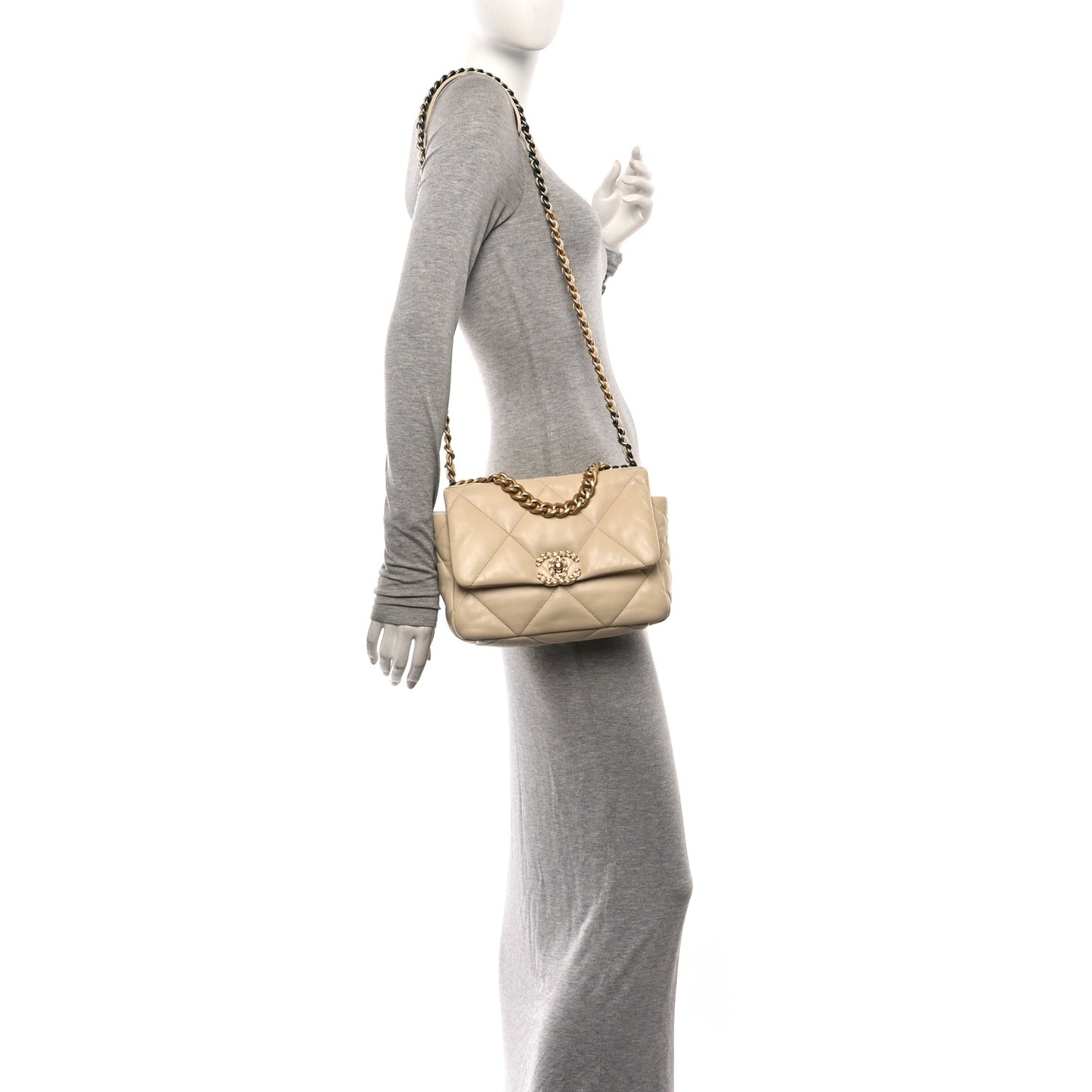 Lambskin Quilted Medium Chanel 19 Flap White White