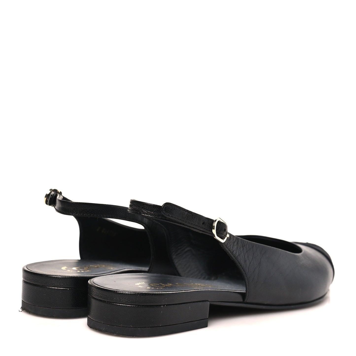 Goatskin Grosgrain Pointed Toe CC Slingback Flats 36.5 Black