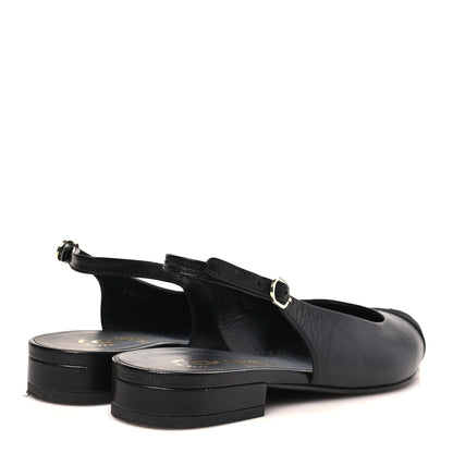 Chanel Goatskin Grosgrain Pointed Toe CC Slingback Flats 36.5 Black 5 of 8