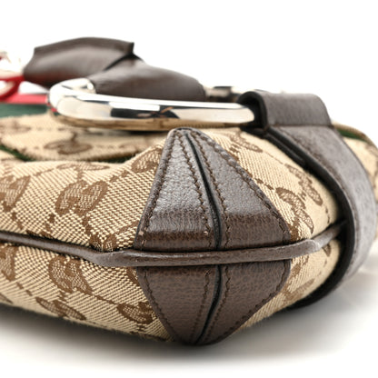 Gucci Monogram Textured Dollar Calfskin Heavy Grosgrain Web Medium Maxi Horsebit Chain Shoulder Bag Beige Ebony New Acero 8 of 9