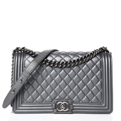 Chanel Metallic Calfskin Quilted New Medium Boy Flap Dark Silver 1 of 9