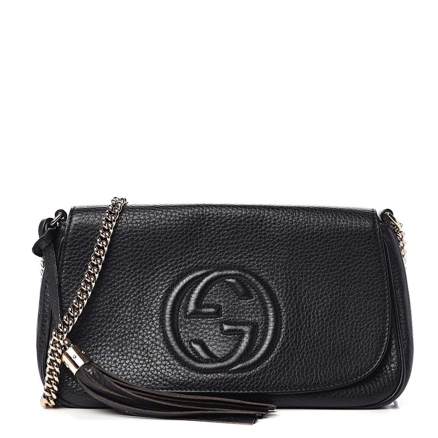 Pebbled Calfskin Medium Soho Flap Crossbody Black