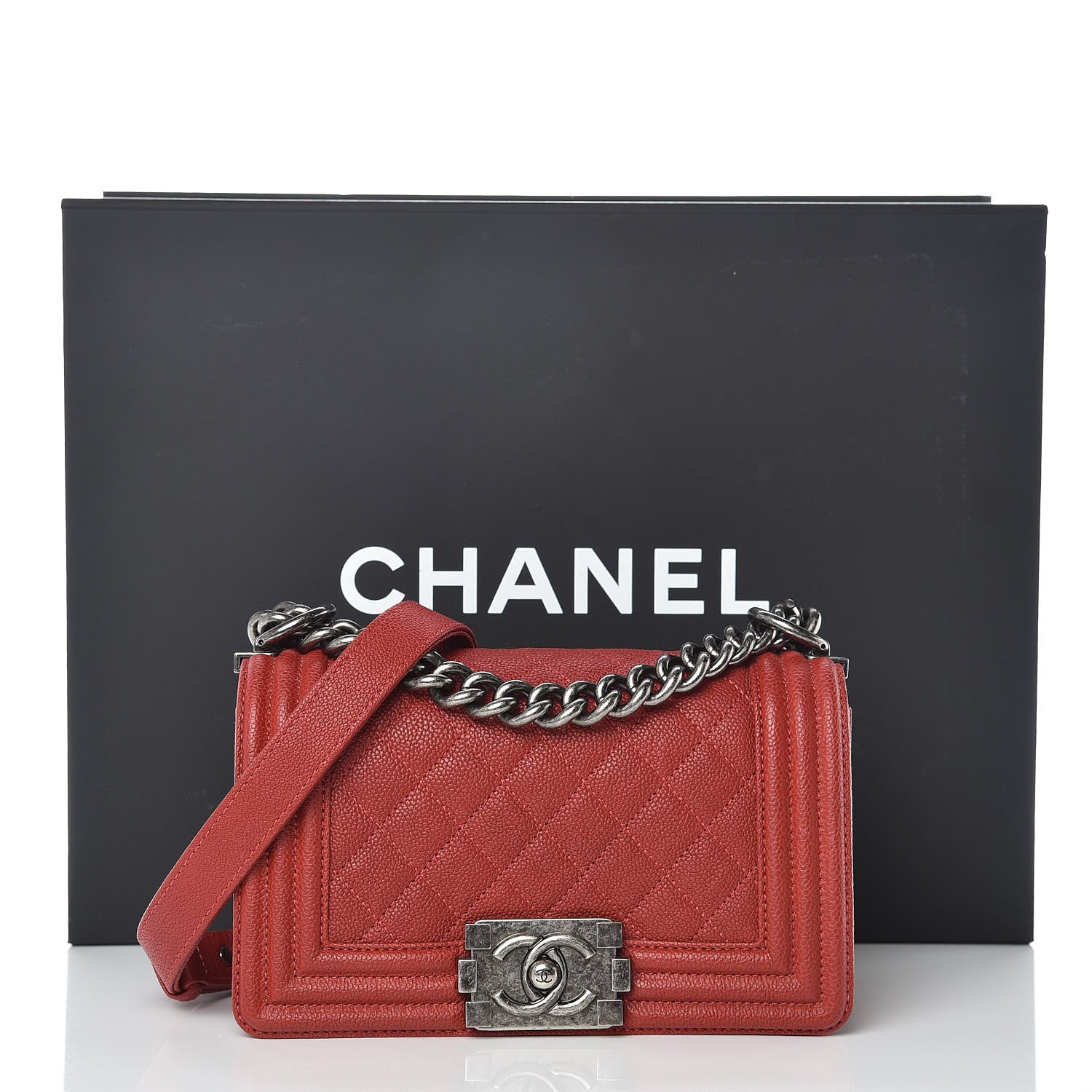Chanel Caviar Quilted Small Boy Flap Dark Red 12 of 12