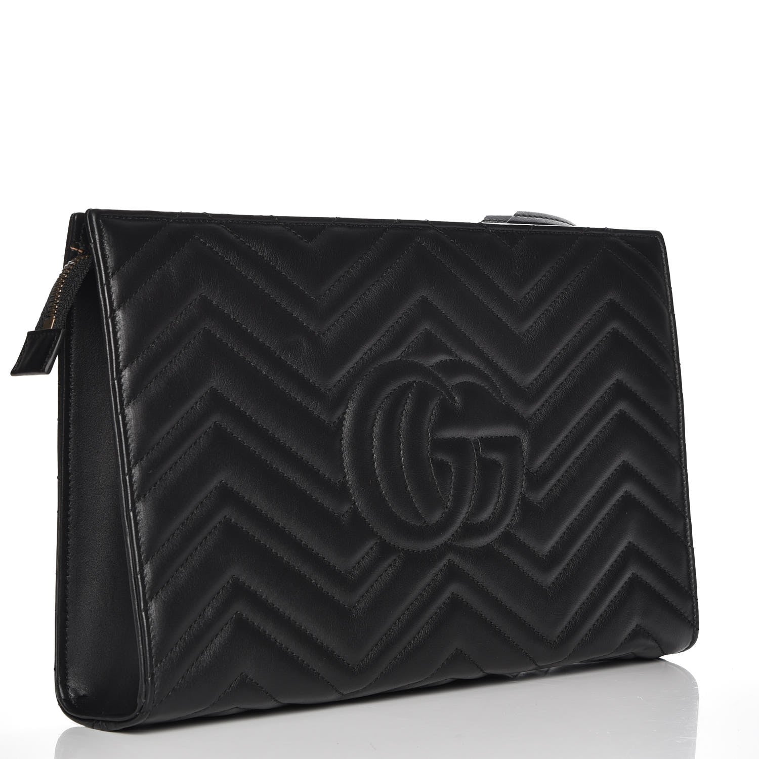 Gucci Calfskin Matelasse Chevron Heart GG Marmont Clutch Black 3 of 7