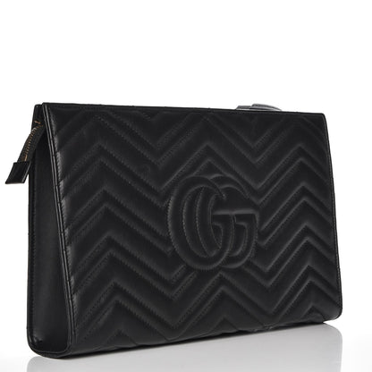 Gucci Calfskin Matelasse Chevron Heart GG Marmont Clutch Black 3 of 7