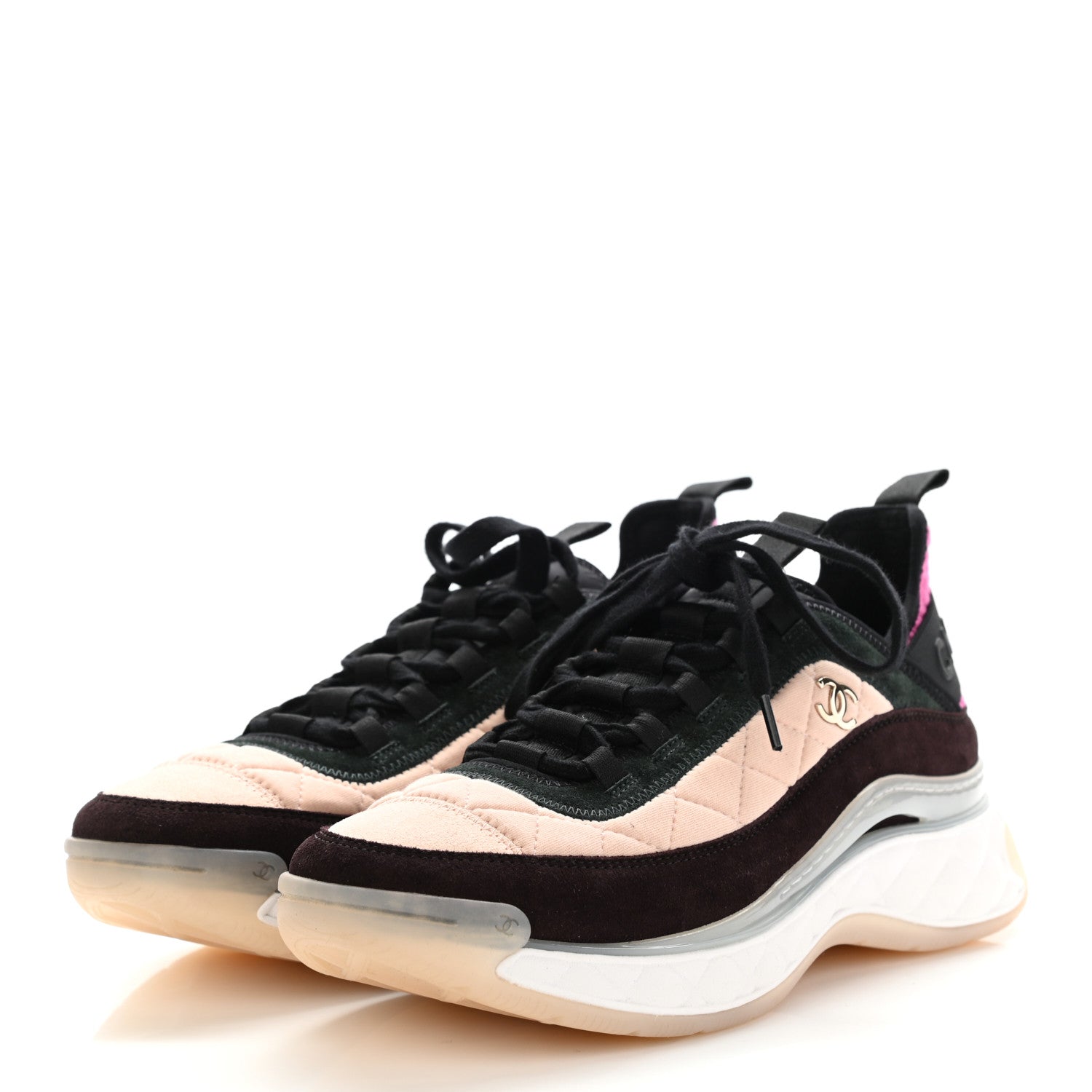 Chanel Suede Calfskin Mixed Fibers CC Sneakers 39 Light Pink Dark Green Pink 3 of 8