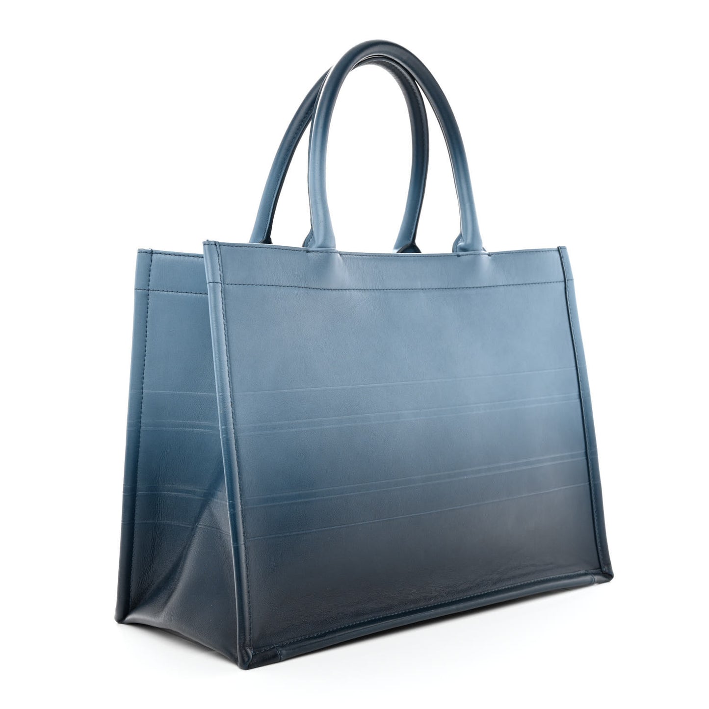 Gradient Smooth Calfskin Embossed Medium Book Tote Indigo Blue