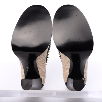 Gucci Calfskin Canvas Studded Horsebit Alyssa Pumps 38 Black Ivory 6 of 11