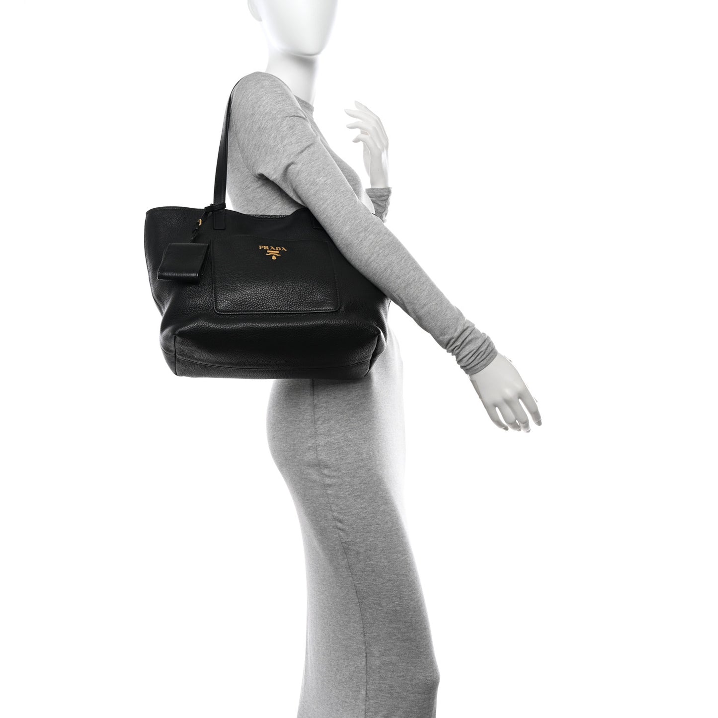 Vitello Daino Pocket Shopping Tote Black