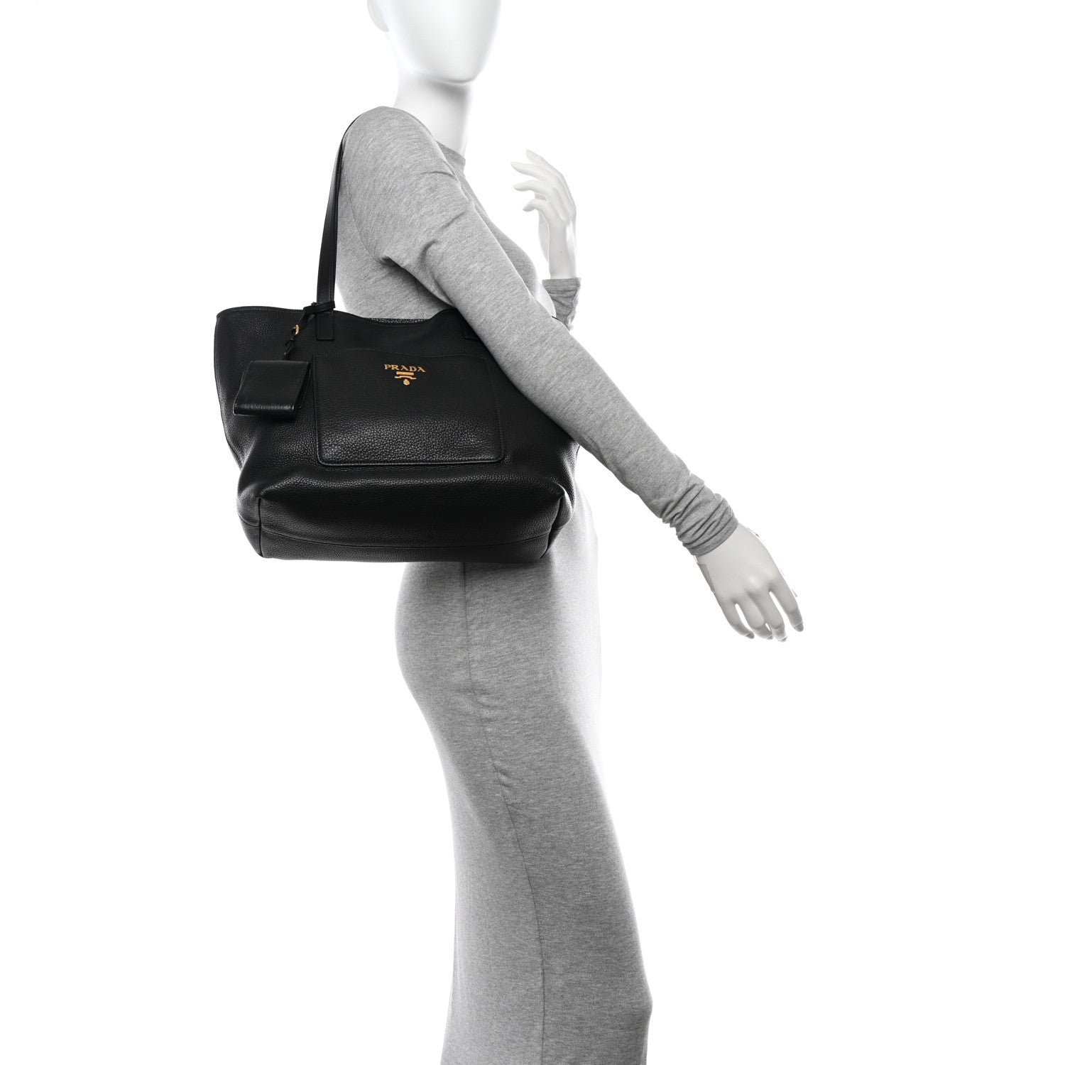Prada Vitello Daino Pocket Shopping Tote Black 2 of 12