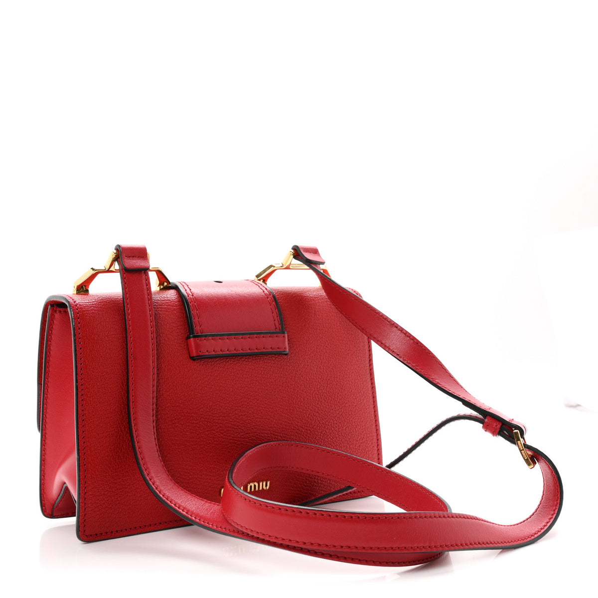 Miu Miu Goatskin Madras Soft Calf Crystal Embellished Shoulder Bag Red 3 of 11