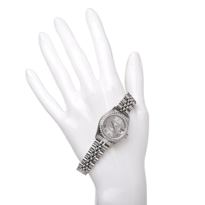 Rolex Stainless Steel 18K White Gold Diamond 26mm Oyster Perpetual Datejust Watch Silver Roman 79174 2 of 7
