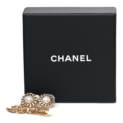 Chanel Pearl Crystal Chain Link CC Drop Earrings Gold Red Pink Yellow 5 of 5