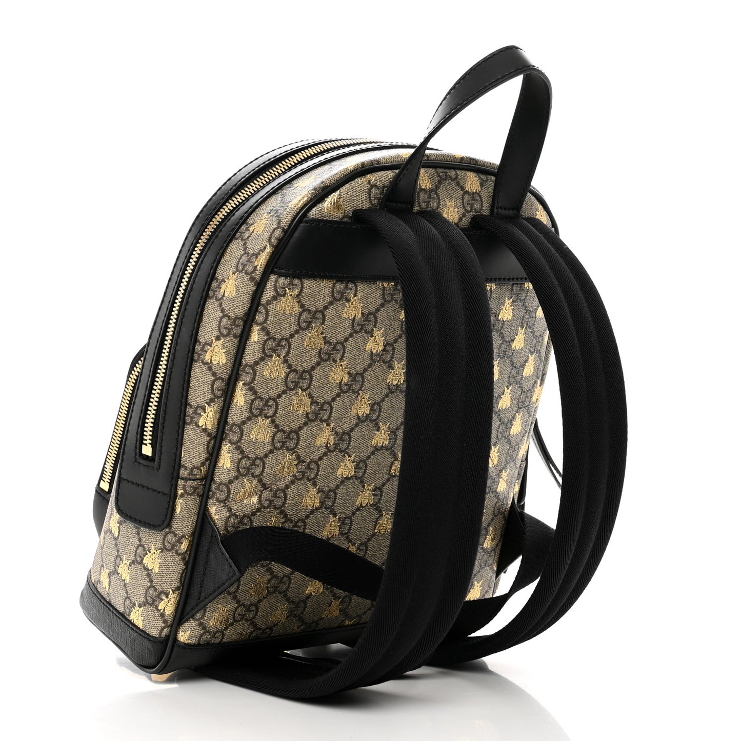GG Supreme Monogram Bees Print Small Day Backpack Beige Oro Black