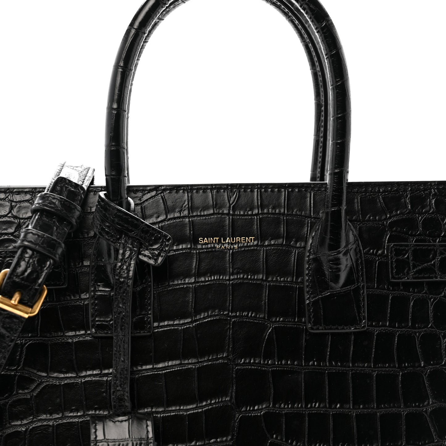 Calfskin Crocodile Embossed Baby Sac De Jour Black