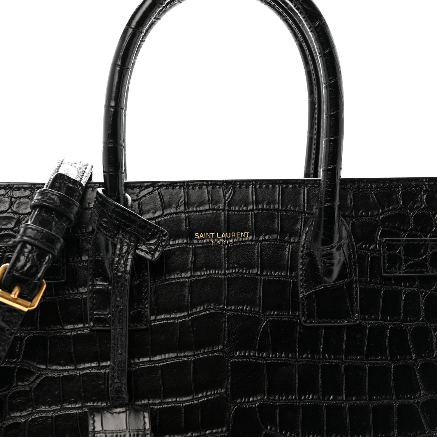 Saint Laurent Calfskin Crocodile Embossed Baby Sac De Jour Black 8 of 12