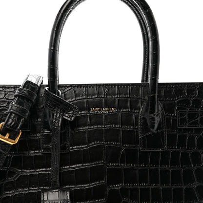 Saint Laurent Calfskin Crocodile Embossed Baby Sac De Jour Black 8 of 12