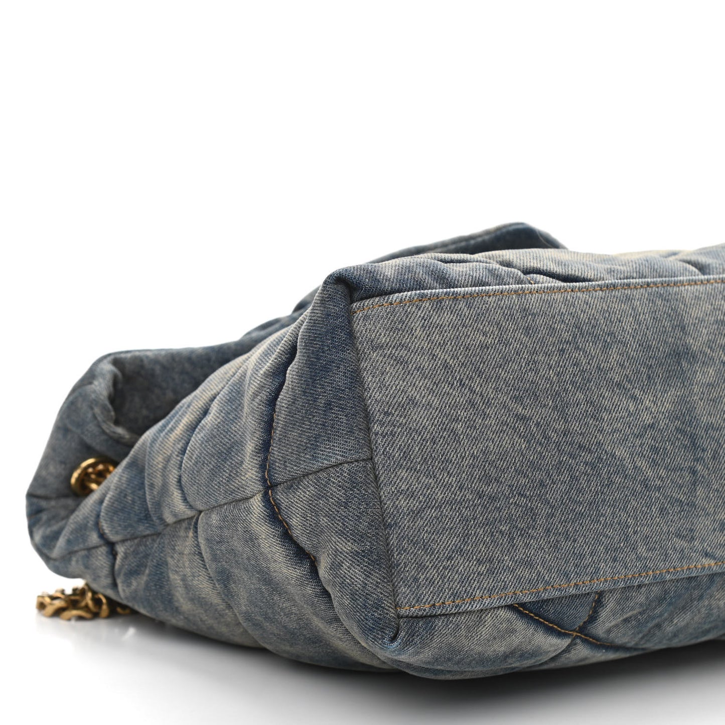 Denim Quilted Medium Loulou Puffer Monogram Chain Satchel Blue Cinnamon