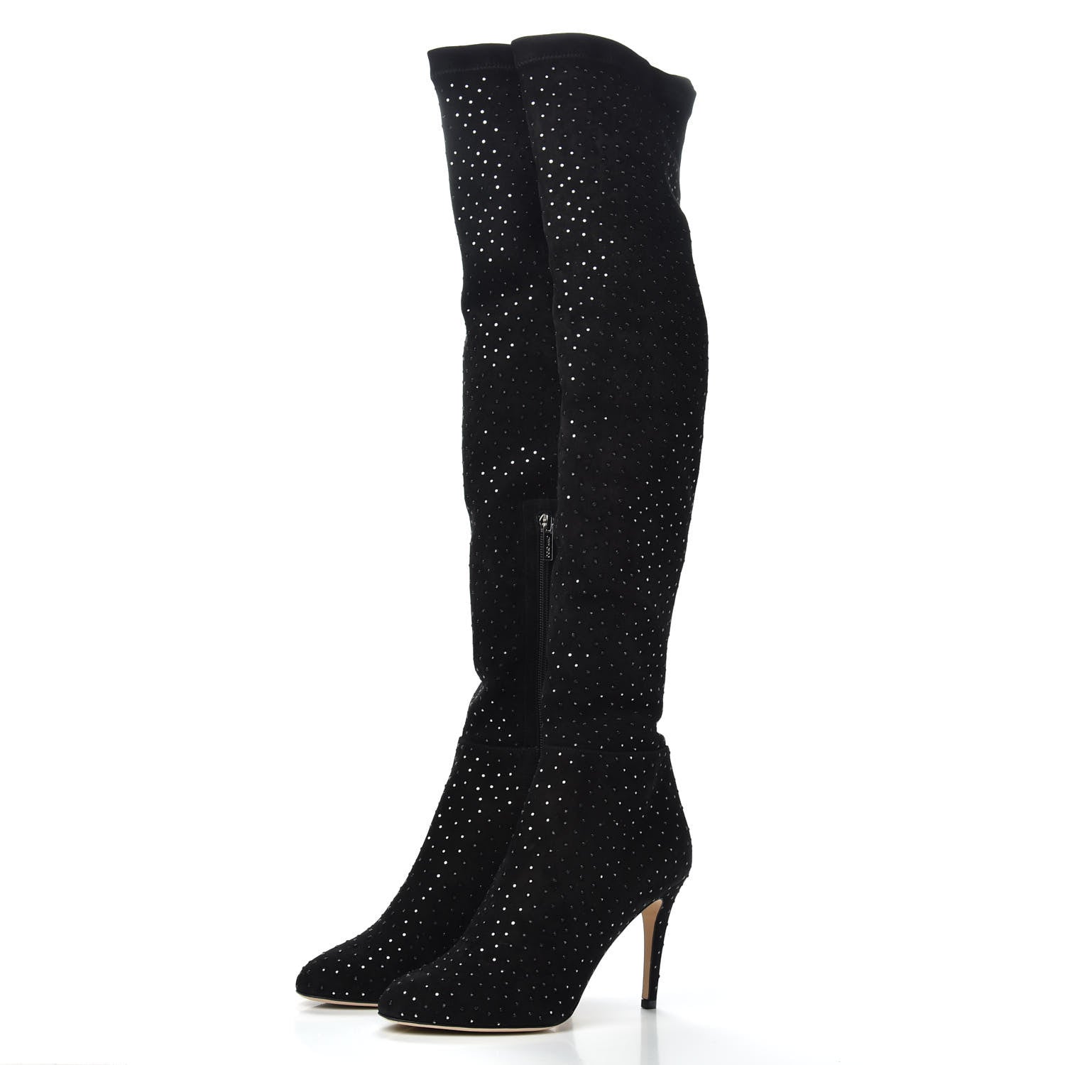 Jimmy Choo Suede Crystal Toni Over The Knee Boots 39.5 Black 2 of 5