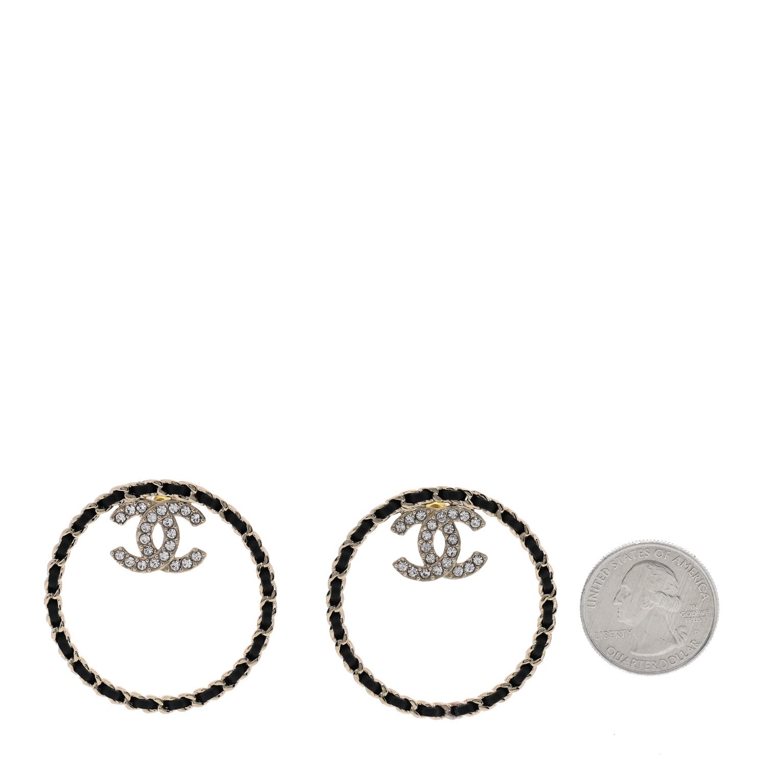 Chanel Crystal Lambskin CC Chain Hoop Earrings Gold Black 2 of 4