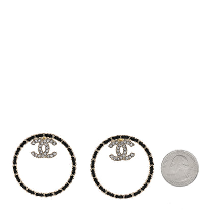 Chanel Crystal Lambskin CC Chain Hoop Earrings Gold Black 2 of 4