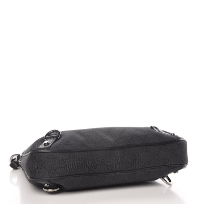 Gucci Denim Monogram Abbey D Ring Hobo Black 4 of 15