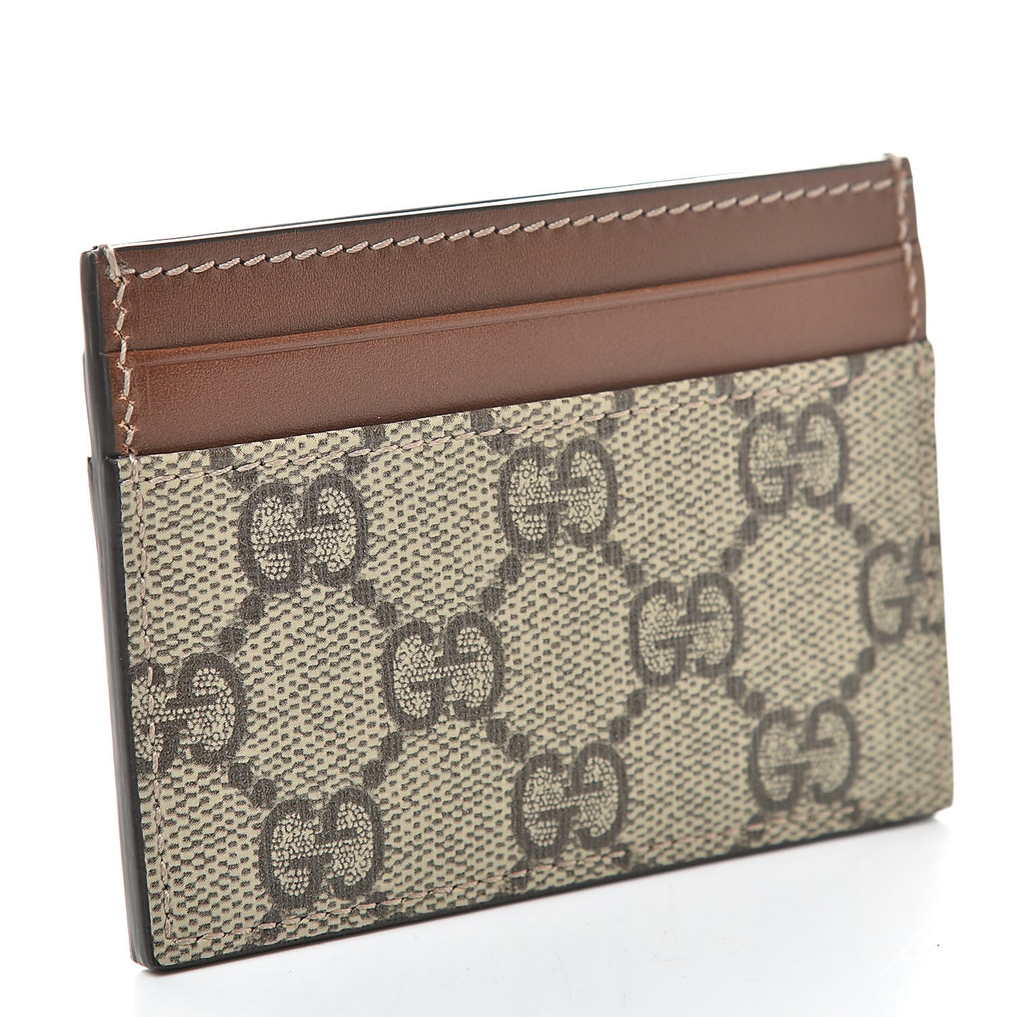 GG Supreme Monogram Calfskin Card Holder Beige Ebony Cuir