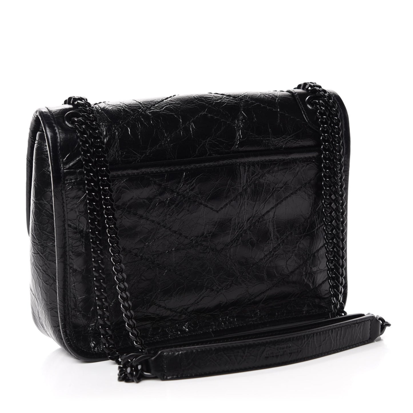 Crinkled Calfskin Matelasse Monogram Baby Niki Chain Satchel Black