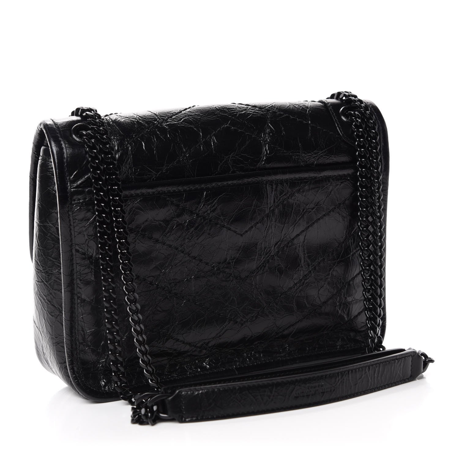 Saint Laurent Crinkled Calfskin Matelasse Monogram Baby Niki Chain Satchel Black 3 of 12