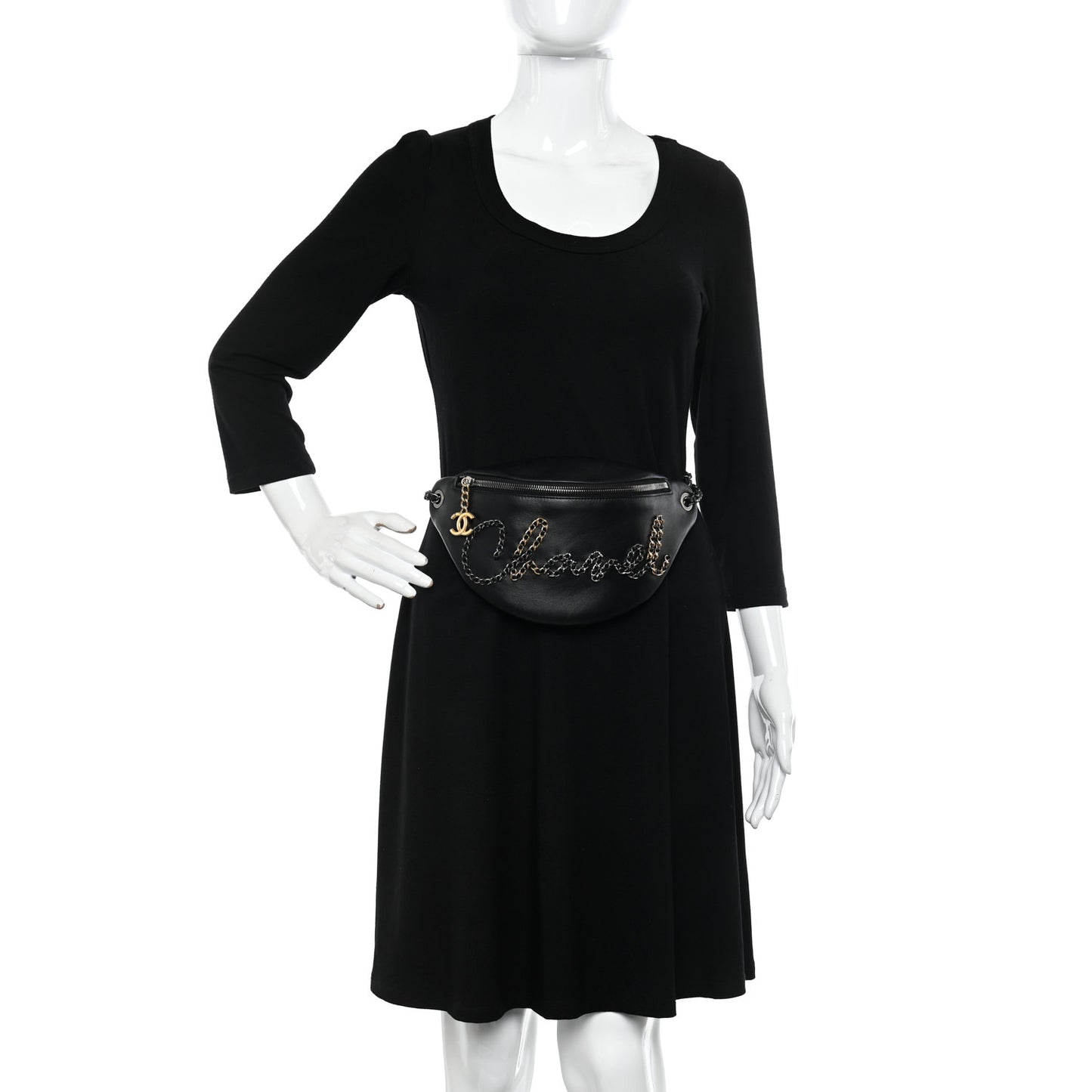 Calfskin Chain 20s Signe Waist Bag Black