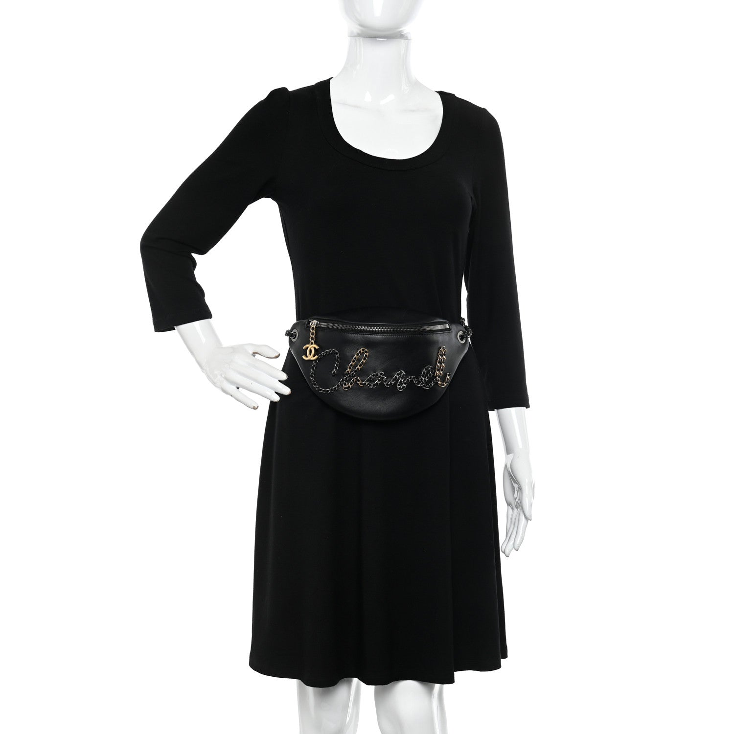 Chanel Calfskin Chain 20s Signe Waist Bag Black 2 of 11