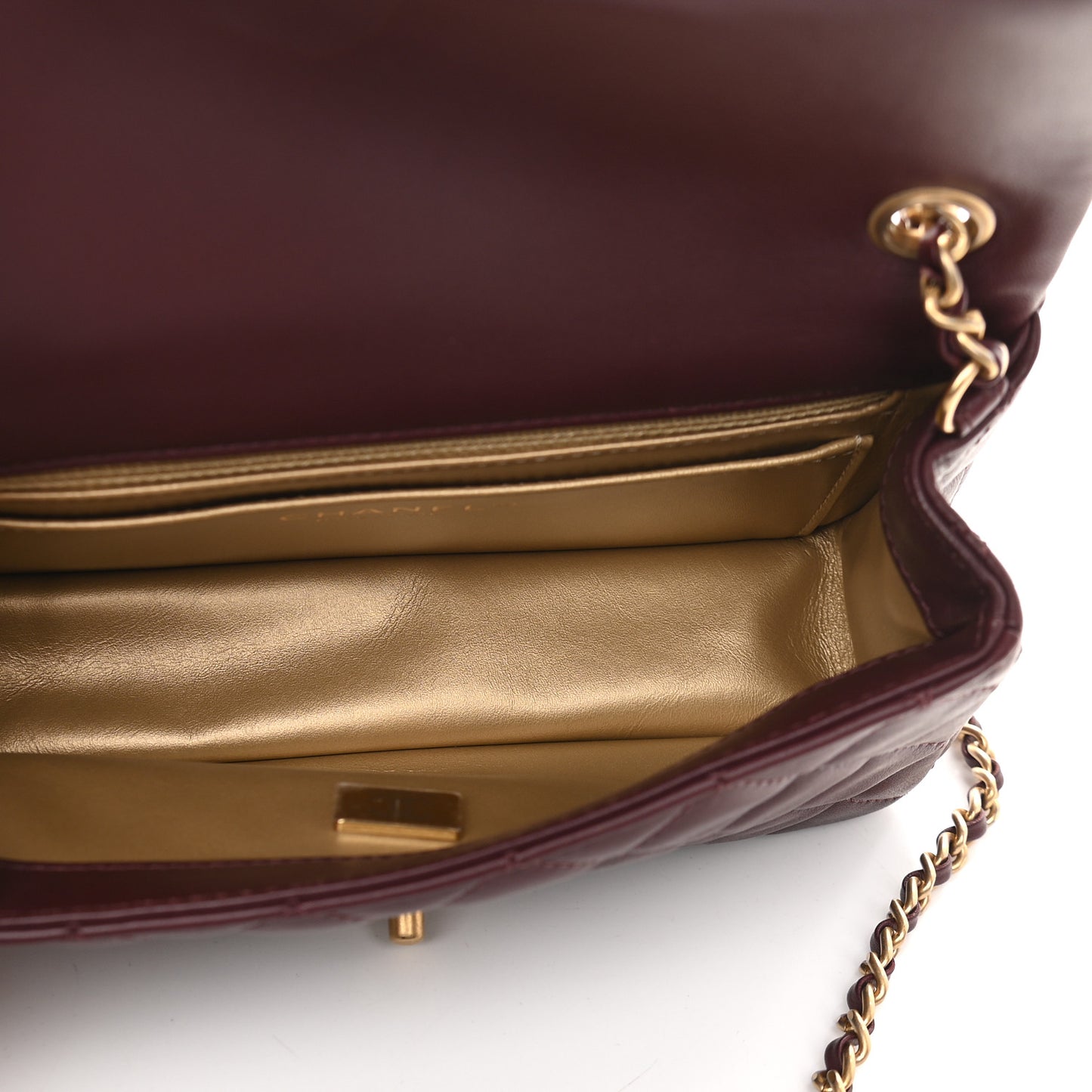 Lambskin Quilted Mini Rectangular Pearl Crush Flap Burgundy
