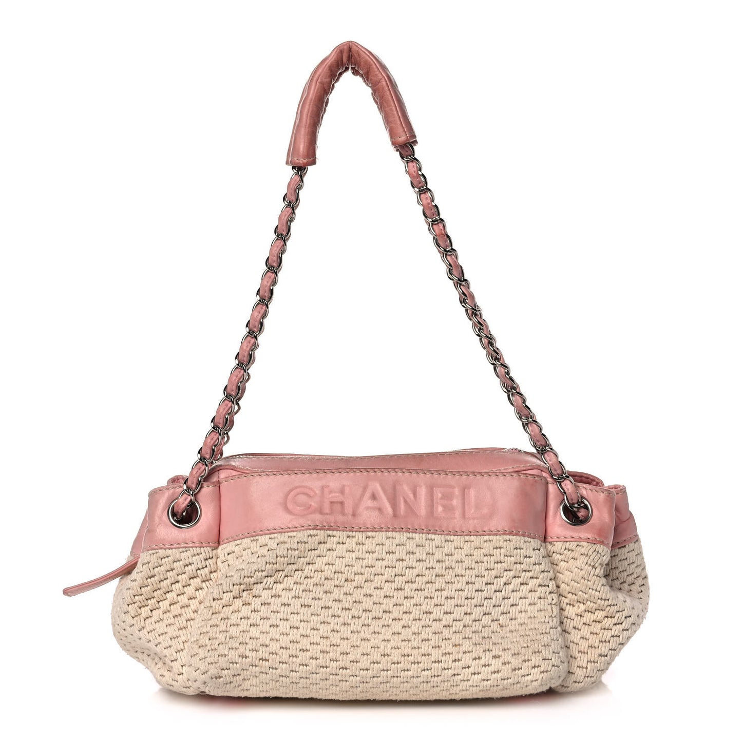 Canvas Woven Lambskin Lax Accordion Hobo Pink