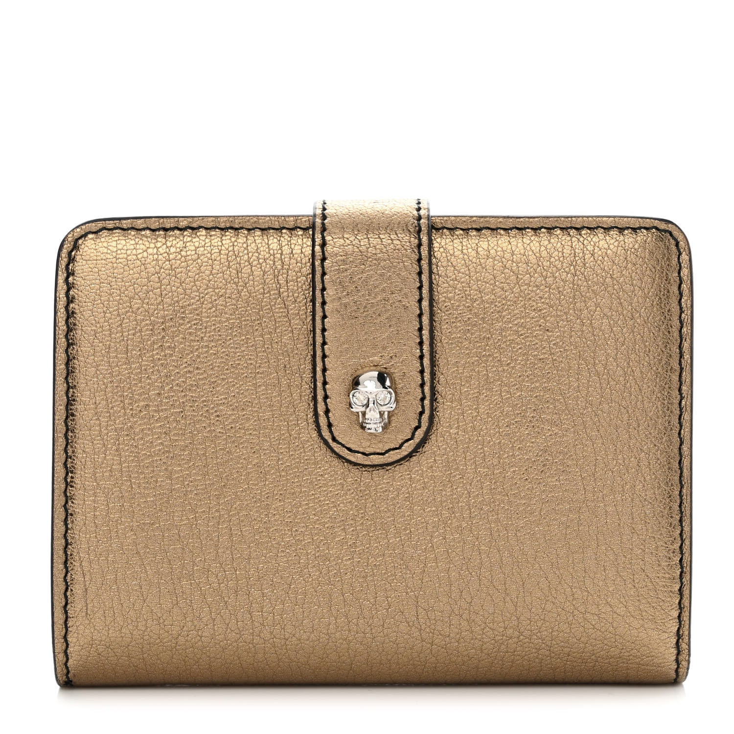 Alexander McQueen Metallic Calfskin Skull French Wallet Gold 1 of 10