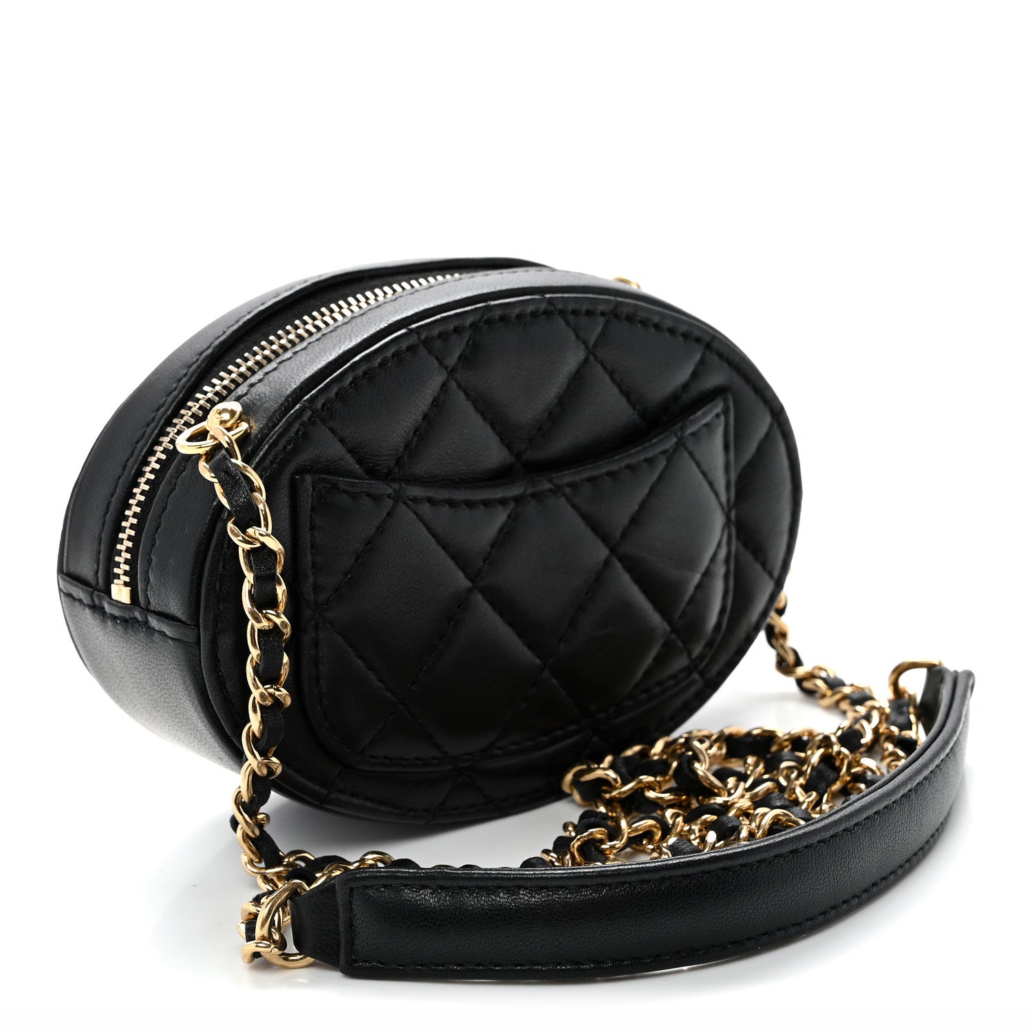 Chanel Lambskin Logo Plate Oval Clutch With Chain  Black 3 of 10