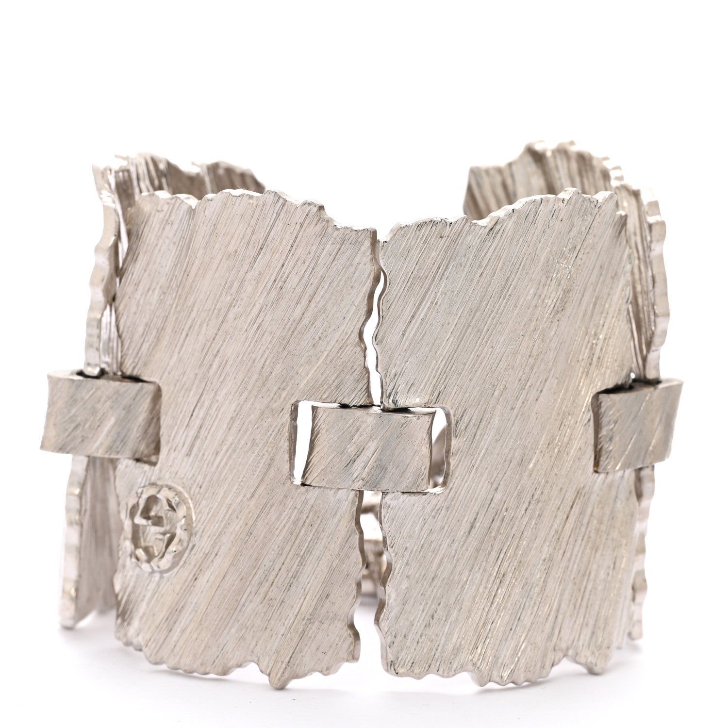 Gucci Metal Wide Textured Bracelet Silver 1 of 4